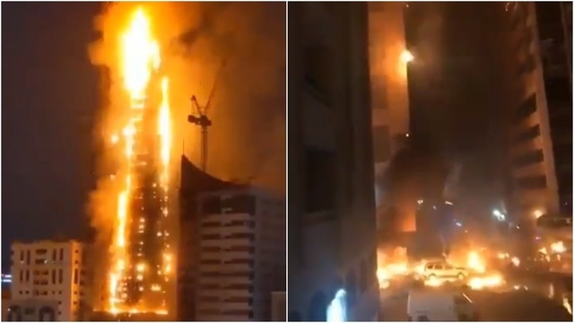 Tòa nhà chọc trời ở UAE cháy lớn